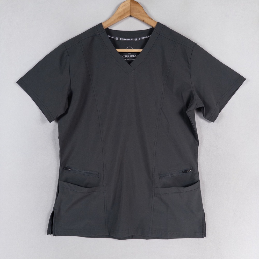 Scrubaid Women Scrub Top Medium Gray V-Neck Performance 4-Pocket Stretch Medical